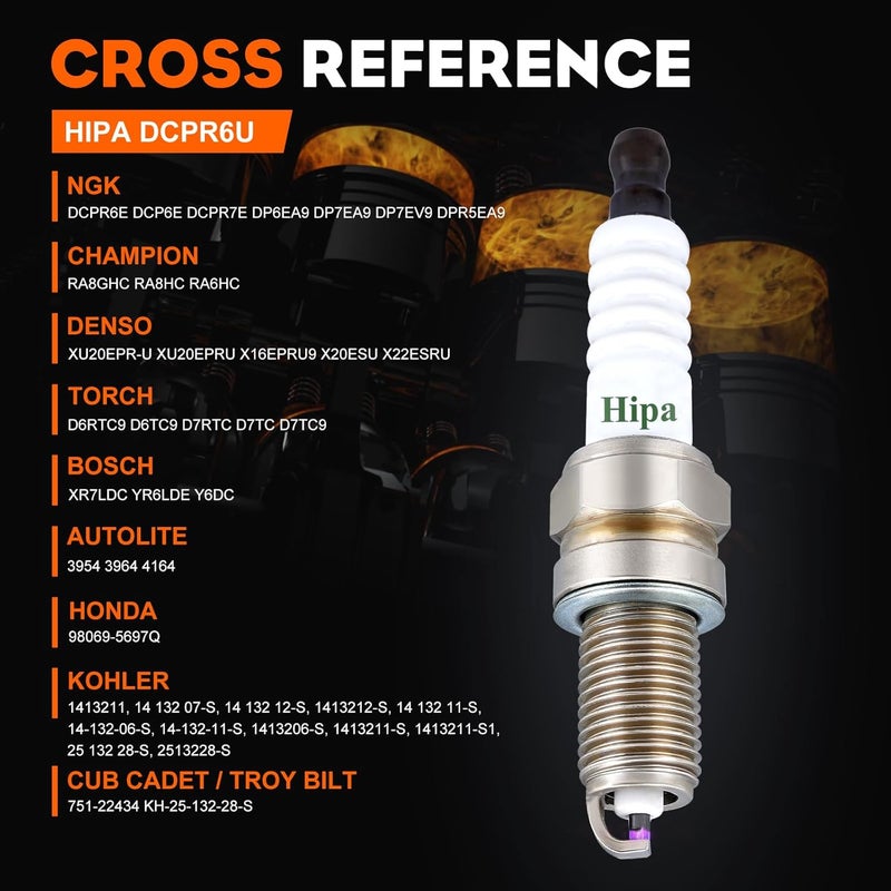 Hipa شمعات الإشعال DCPR6E لـ NGK 3481 Kohler 14 132 11-S XT675 XT650 XT149 XT800 XT775 6.75 1413211 - Image 2